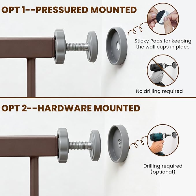 Baby Gate with Door, 26-40" Auto Close Dog Gate Indoor for Stairs Doorways, Easy Install Pressure Mounted Pet Gate, Easy Walk Through Child Safety Gate for the House, Brown