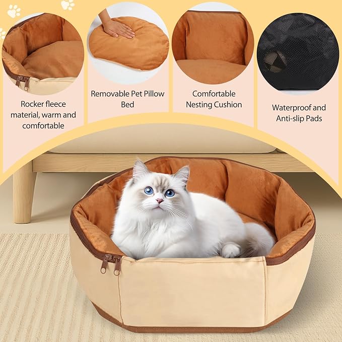 2-in-1 Convertible Pet Sling Carrier & Bed - with Breathable Mesh, Adjustable Strap & Pocket，for Travel, Vet Visit & Home Use, Up to 22lbs (KAKI)