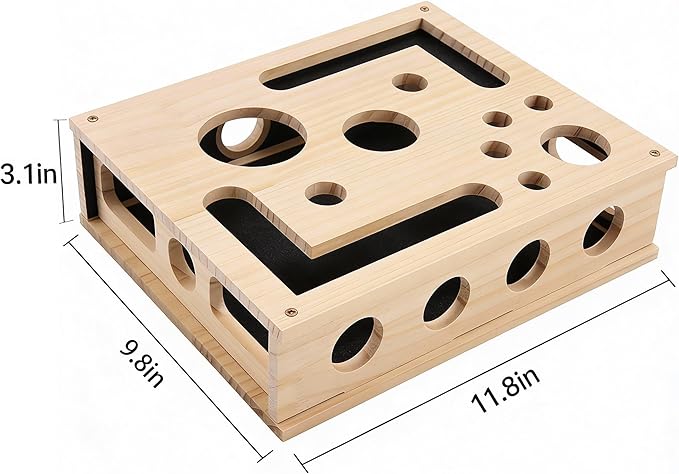 Cat Nail File Toy, Cat Scratch Puzzle Enrichment Box, Sandpaper Cat Scratcher Wooden Box, 2 catnips 3 Balls for Scratching, Boredom,Furniture Protection, 11.8" x 9.8"