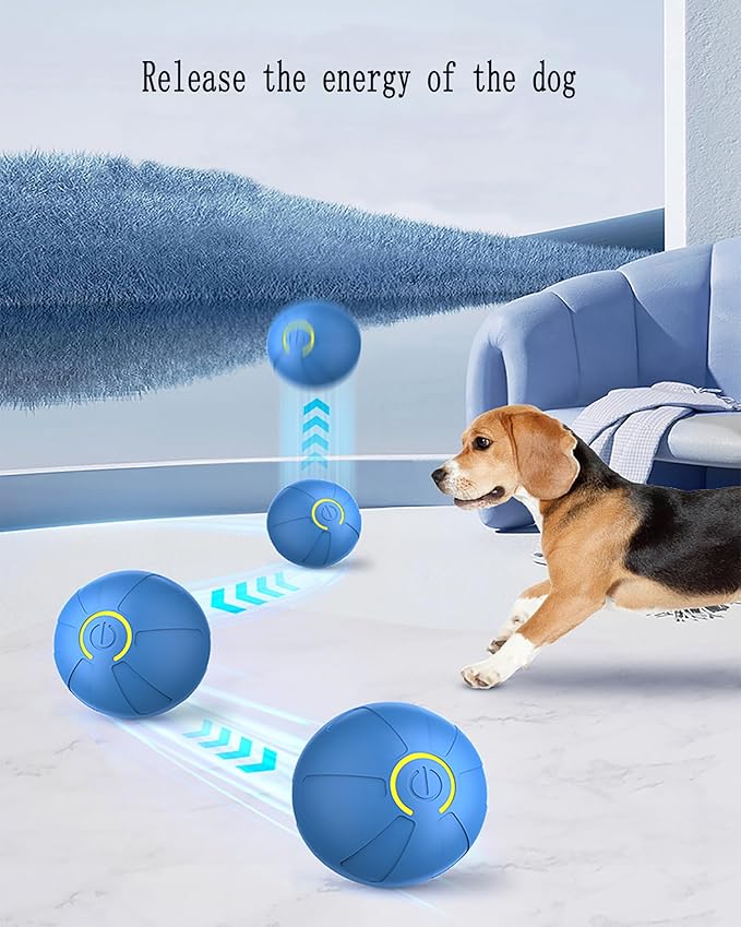 Dog Toys,Cat Toys,A Toy Ball Suitable for Entertaining Small Dogs， Rechargeable Interactive Pet Ball with LED Lights, Self Moving Pet Toys,Automatic Jump Ball with a Diameter of 2.08 inches(Blue)