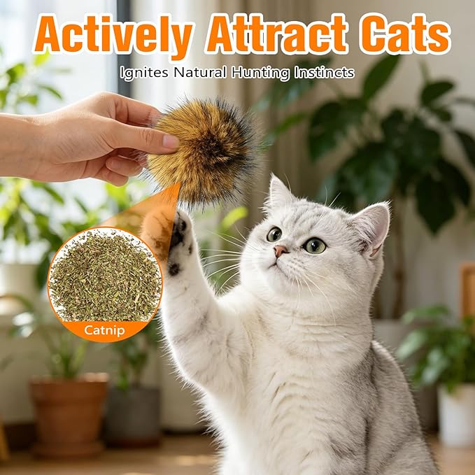 5PCS Cat Toy Faux Rabbit Fur Ball, Soft Fluffy Rabbit Fur Catnip Ball Cat Toys for Indoor Cats, Washable & Fun to Chase for Interactive Bonding