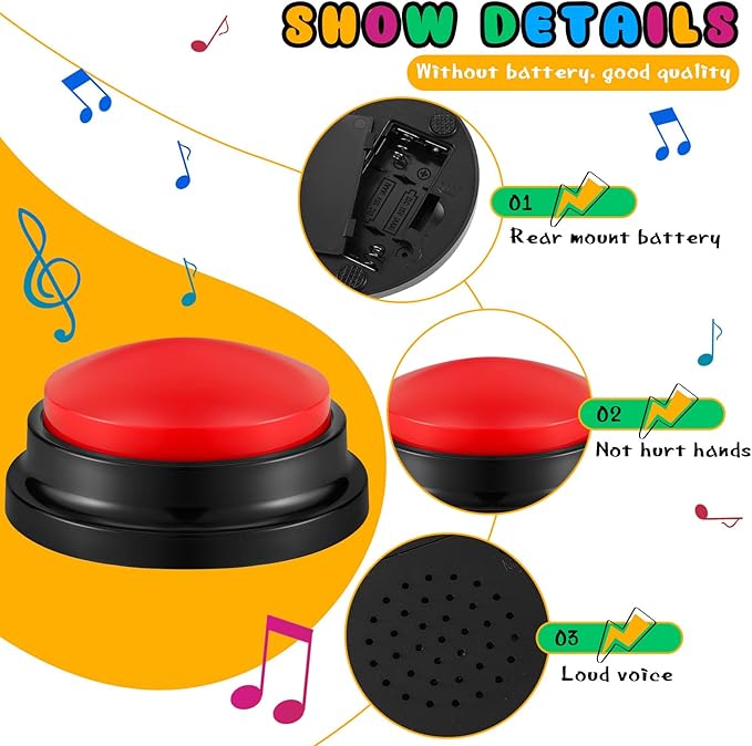 Honoson 8 Pieces Recordable Answer Buzzers Button for Trivia Games Show Buzzers Recording Buttons Gifts for Classroom Team(Novelty Color)