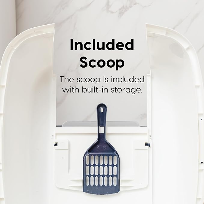 IRIS USA Cat Litter Box Large with Front Door Flap, Covered Enclosed Litter Box Enclosure with Scoop, Handle & Buckles for Portability & Privacy, Hidden Litter Pan, Navy