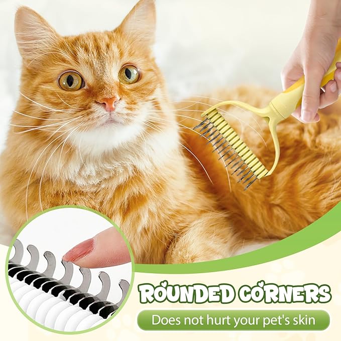 Pet Pro Grooming Tool, Pet Grooming Rake Double Sided Shedding Deshedding Brush for Dogs Cats, Undercoat Rake Dematting Comb for Long Haired Pets with Stainless Steel Teeth