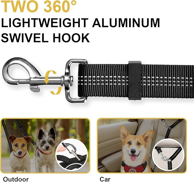 MingXpet Double Dog Leash for Two Dogs, No Pull Dog Leash, 360° Swivel No Tangle for Large Dogs Walking & Training, Shock Absorbing Reflective Bungee, Black