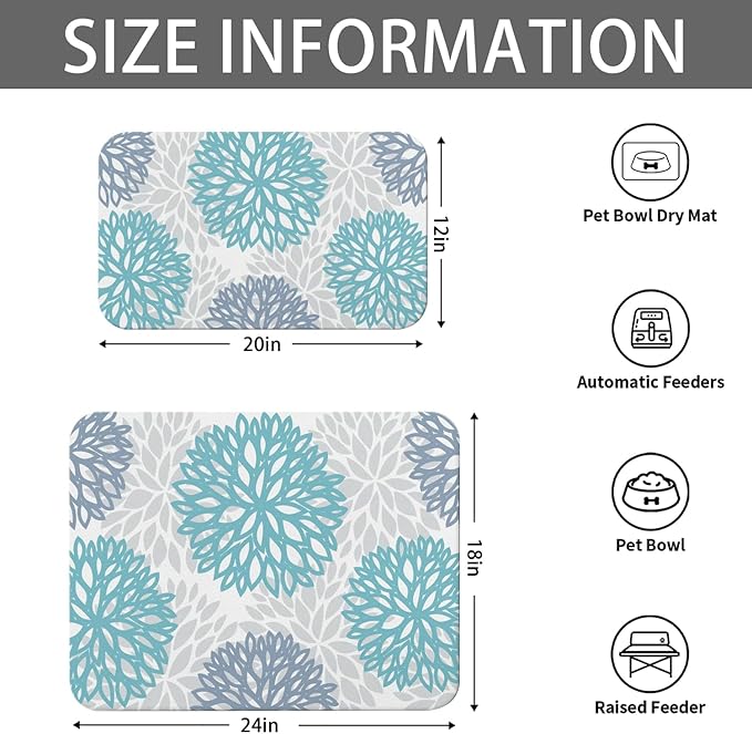 Dog Food Mats 2 Pack for Floors, Absorbent and Quick-Drying Pet Cat Food Mat,Anti-Fouling and Easy-to-Clean Pet Feeding Mat,Dog Bowl Mat for Messy Drinking Water Bowls 12"x 20"+18x24