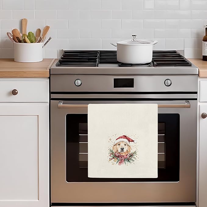 Golden Retriever Kitchen Towels Gifts, Christmas Navidad Xmas Golden Retriever Decor, Christmas Navidad Dog Hand Towels Dish Towels for Kitchen Bathroom, 16x24 Inch