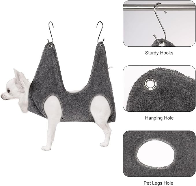 Petmolico Pet Dog Sling Hammock for Nail Clipping, Dog Grooming Hammock for Nail Trimming, Dog Lift Harness for Grooming, Gray, Small