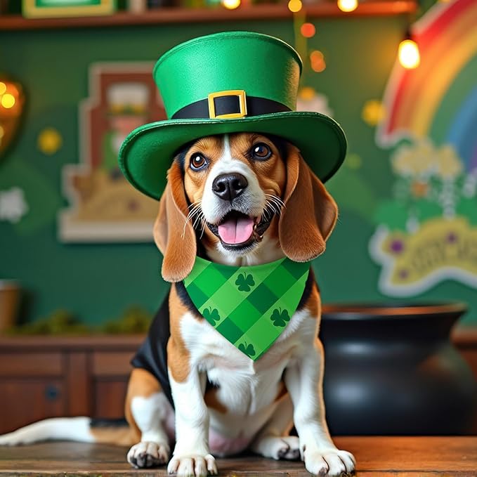 Chunful 120 Pcs St Patricks Day Bandanas Bulk for Dogs Adjustable Irish Shamrocks Clover Green Hat Plaid Triangle Soft Bibs Puppy Bandana for Small Medium Large Pet Costume(25.6 x 17.7 x 17.7 Inch)