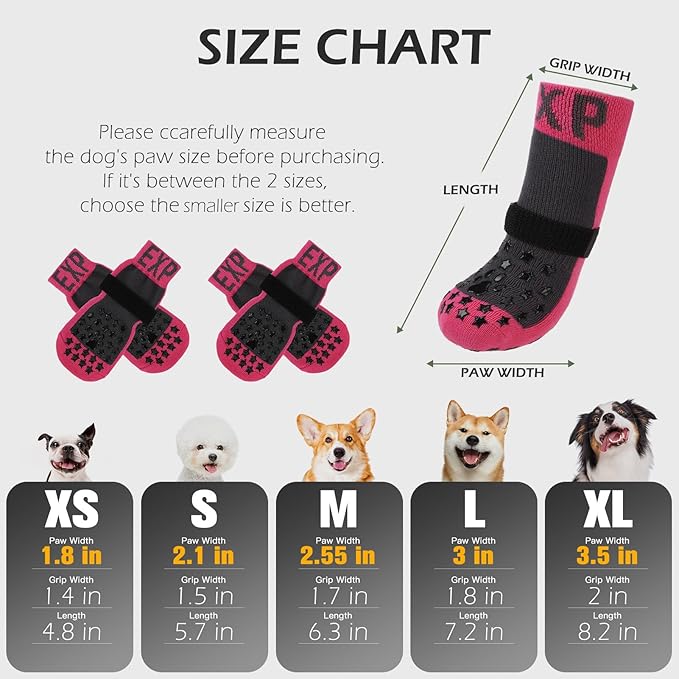 EXPAWLORER Anti Slip Dog Socks to Prevent Licking Paws - Dog Shoes for Hot Pavement, Dog Booties for Hardwood Floors, Dog Boots & Paw Protectors with Grippers for Small Medium Large Senior Dogs