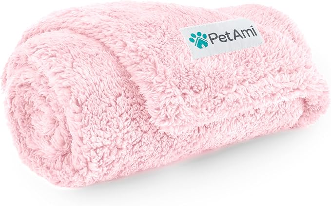 PetAmi Fluffy Waterproof Dog Blanket for Couch and Bed, Reversible Sherpa Pet Throw, Pee Proof Furniture Protector Sofa Cover, Washable Cat Blanket for Small Medium Dogs and Cats (Pink Blush, 24x32)