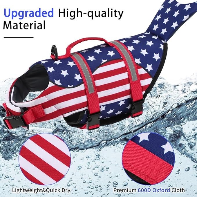EMUST Mermaid Dog Life Jacket, High-Buoyancy Small Pet Flotation Vest for Swimming Pool Beach Boating (S, MermaidStar)