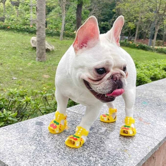 Cute Summer Dog Shoes Sweet Cherry Puppy Sandals Pet Jelly Shoes Flats, Dog Booties Paw Protector for Summer Hot Pavement (Candy Yellow, #5: 2.56''x1.89''(Length*Width))