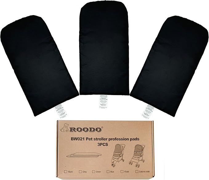 ROODO Pet Stroller Mat,Dog Stroller Cushion,Inner Pad for Exclusive Use,Original,Replaceable,Easy to Clean,Set of 3 pc(Black)