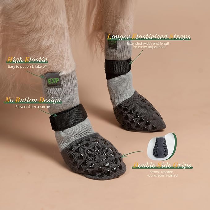 EXPAWLORER Anti Slip Dog Socks to Prevent Licking Paws - Dog Shoes for Hot Pavement, Dog Boots & Paw Protectors, Dog Booties for Hardwood Floors, Small Medium Large Senior Dogs