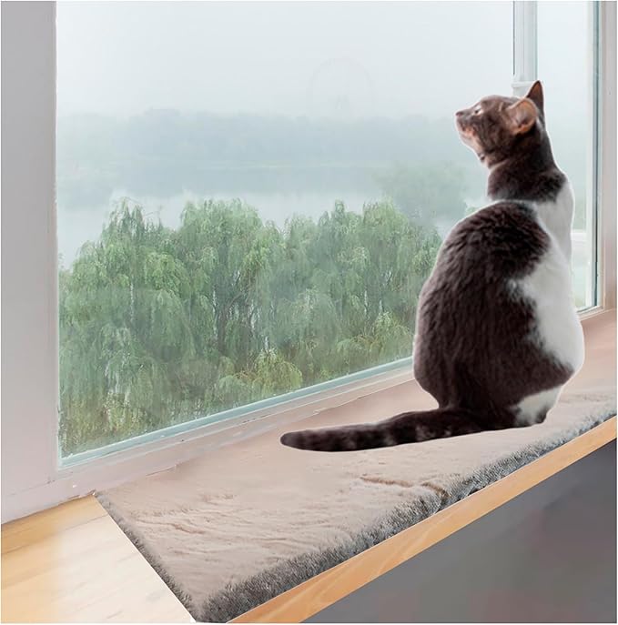 Soft Cat Dog Window Sill Pad Perch, Fluffy Windowsill Dog Mat Pillow Seat Bed, Cat Pet Cushion for Window Sill Mat(Gray, 16"x24")