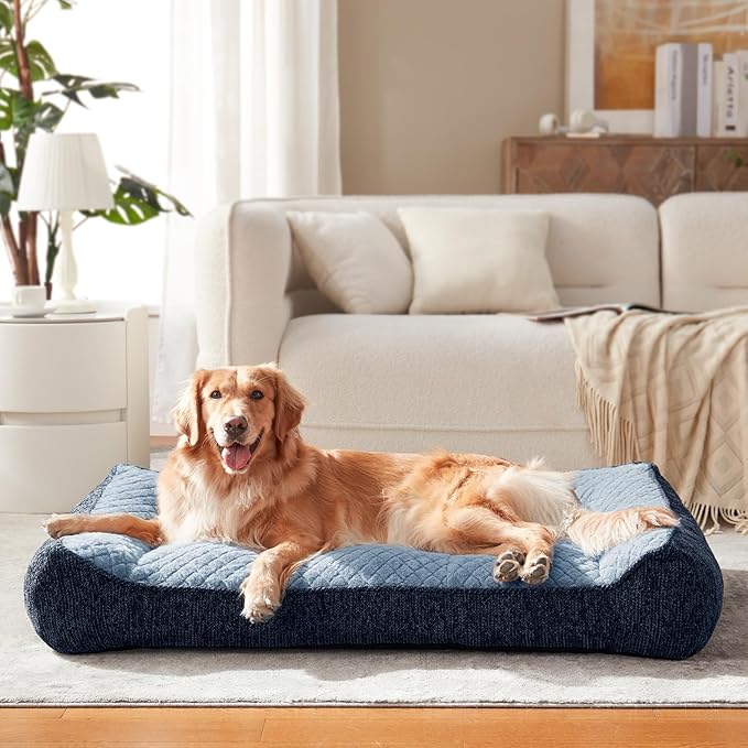 JOEJOY XL Orthopedic Dog Beds Large Sized Dog, Extra Thick Supportive Big Dogs Couch Bed with Sides, Ultra Soft Pet Bed Sofa for Large Dogs, Blue, 38''x28''