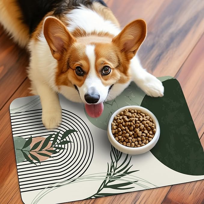 Cat Food Mat for Floors Waterproof Dog Mat for Food and Water Bowl Quick Dry Easy to Clean Nonslip Pet Mats, 17 * 30, Green