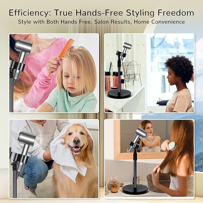 INNOLIFE Hands Free Hair Dryer Stand Holder with Adjustable Mount for Blow Dryer - Portable Standing Hair Dryer Stand for Bathroom Vanity, Home Use