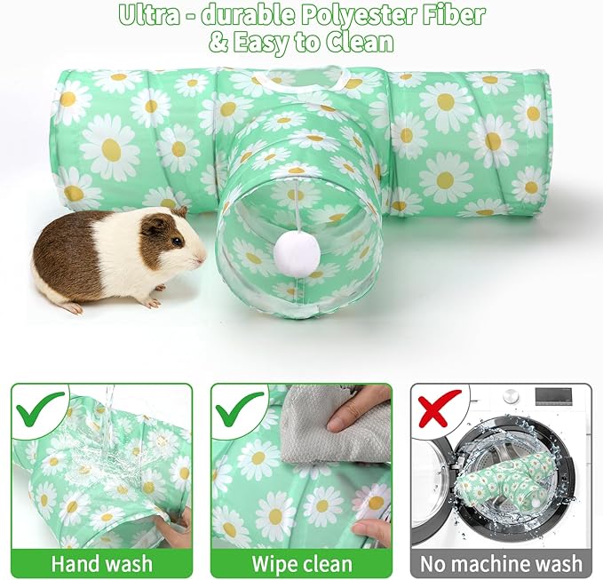 Rypet 3-Way Guinea Pig Tunnel, Collapsible Small Animal Enrichment Toy with Ball, Foldable Rabbit & Hamster Tunnel for Boredom Relief, Washable, Indoor/Outdoor Play