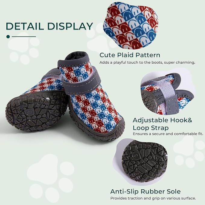 Dog Shoes Breathable Non-Slip Outdoor Booties for Small Medium Dogs, Pet Boots Paw Protector for Hot Pavement Hardwood Floors (Red Blue, Large)