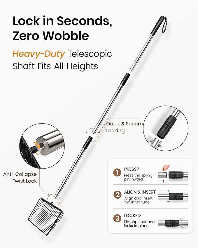 Cat Litter Scoop with Holder 43" Metal Litter Scooper with Stainless Steel Long Handle, Large Kitty Box Scooper Heavy Duty Deep Shovel for Fast Sifting, Dog Waste Scooops for Outside Pet Poop
