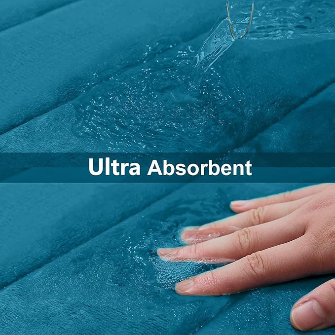 Buganda Memory Foam Bath Mat, 47" x 24", Ultra Soft and Non-Slip Bathroom Rugs, Water Absorbent and Machine Washable Bath Rug Runner for Bathroom, Shower, and Tub, Peacock Blue