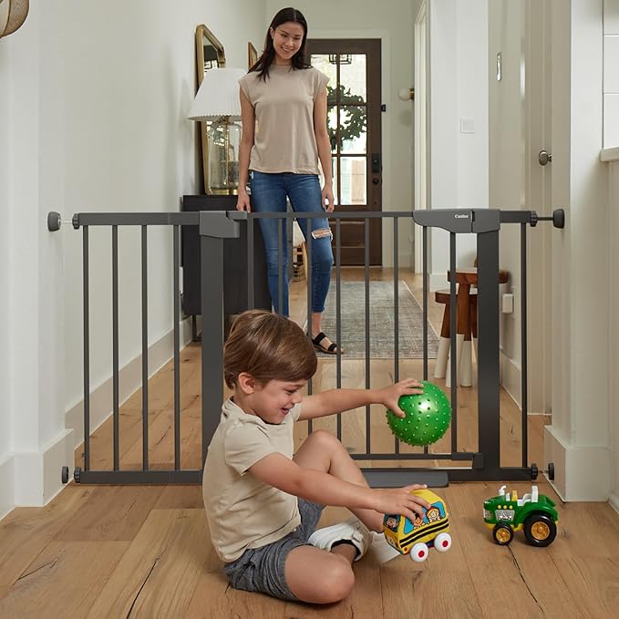 Cumbor 30-46" Baby Gate for Stairs, Mom's Choice Awards Winner-Auto Close Dog Gate for The House, Gifts for Mom, Easy Install Pressure Mounted Pet Gates for Doorways, Black
