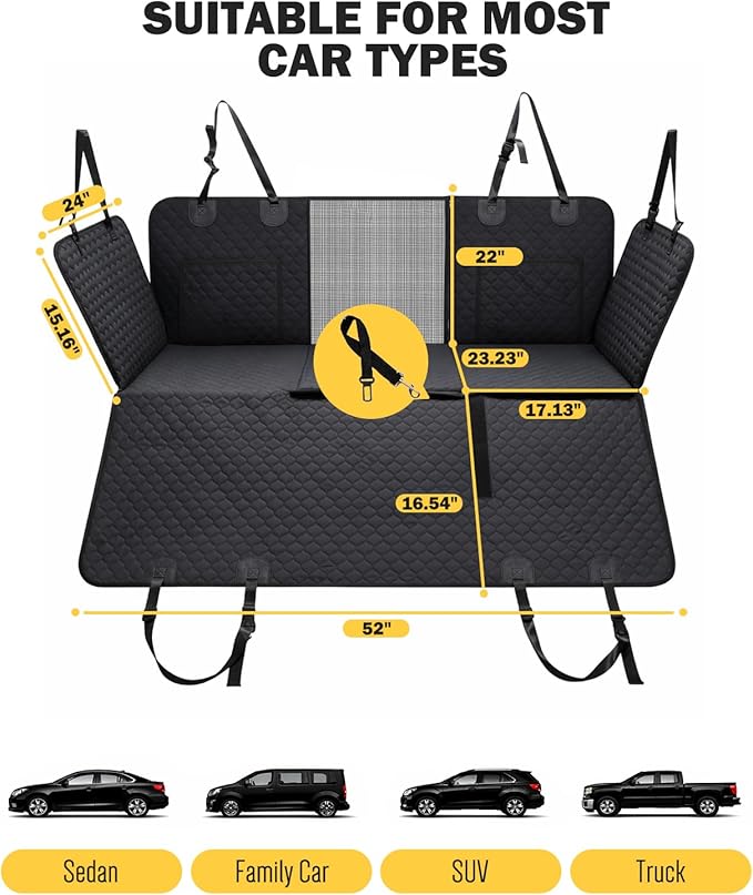 Dog Seat Cover for Back Seat, PU Hard Bottom Back Seat Extender Holds 420 lbs, Upgraded Material Waterproof, Anti Scratch, Safer, Easy to Use and Clean, Pet Car Bed Dog Hammock for Car, SUV, Truck