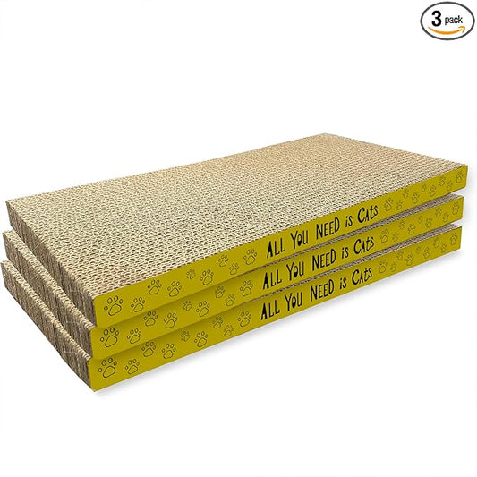 3 Pack Cardboard Cat Scratcher Pads Cat Scratching Board for Indoor Cats 16.5″Lx8.1″Wx0.8″H Dual-Side Corrugated Cats Scratching Post Reusable Supplies