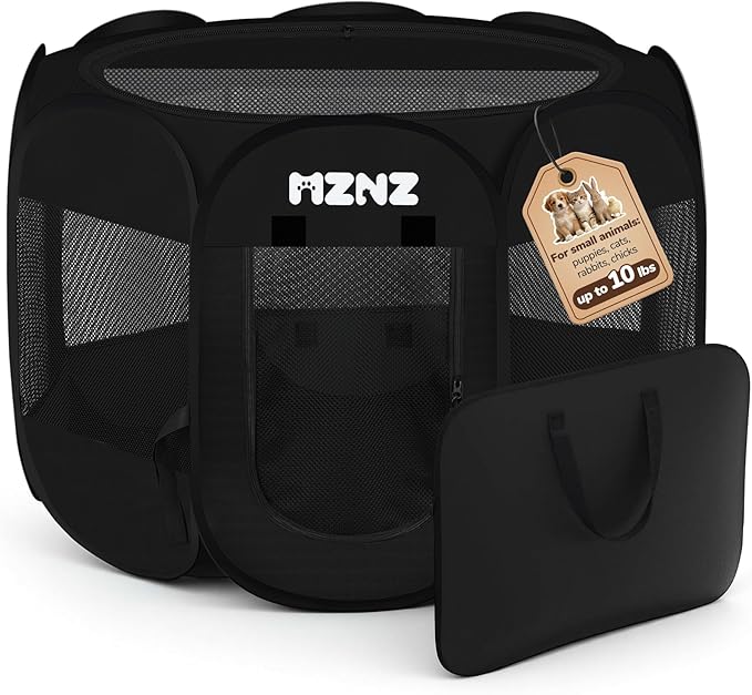 Dog Cat Playpen, Portable Small Animal Playpen Crate Indoor for Dogs Cats Rabbits, Foldable Guinea Pigs Bunny Cage Enclosure Outdoor, Pop Up Dogs Cats Tent Kennel with Carrying Case, Whole Black