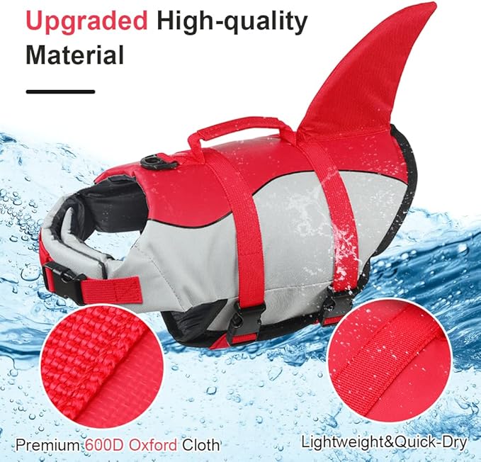 EMUST Dog Life Jacket, Ripstop Dog Lifesaver Vests with Rescue Handle for Small Medium and Large Dogs, Pet Safety Swimsuit Preserver for Swimming Pool Beach Boating (XS,Red)