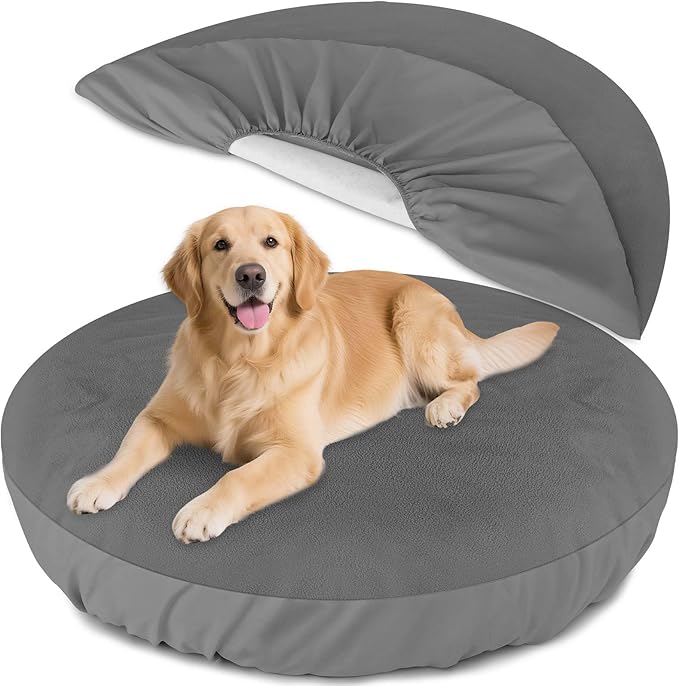 Dog Bed Covers Replacement Washable Waterproof Round Bed Protector for Donut Bed & Dog Couch, Gray 45 Inch