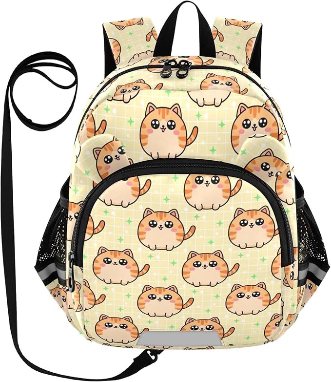Cute Cat Pattern Toddler Backpack with Leash, Cute Preschool Backpack Baby Harness Bookbag