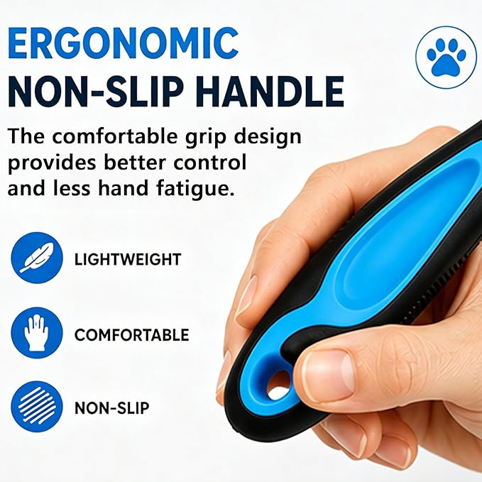 Pet Grooming Tool for Dogs & Cats, Includes Dual-Sided Dematting Comb & Stainless Steel Comb, Deshedding Brush for Long Hair, Thick & Double Coats, Pet Shedding & Loose Hair Removal Tool (Blue)