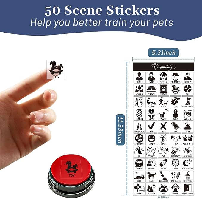 Pet Training Button Sticker, Creative DIY, Dog Emotional Expression Stickers, Let Your pet say What it Wants to do, Dog Stickers with 50 Actions (Buttons not Included) (50)