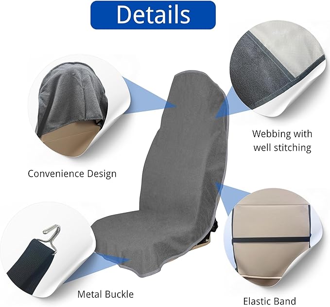 Waterproof Car Seat Cover for Front Seats, Protector for Cars SUVs Trucks, Sweat Towel Seat Covers Bucket for Gym,Workout,Beach,Hiking,Running and Swimming (Grey, 2PCS)