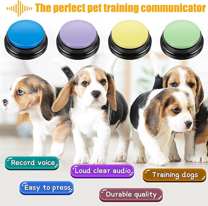 4Pcs Dog Button Pet Communication Button Pet Training Buzzer Battery Operated Recordable Small Clear Talking Portable Dog Talking for Cat Training Office Home(Figure Combination Set)