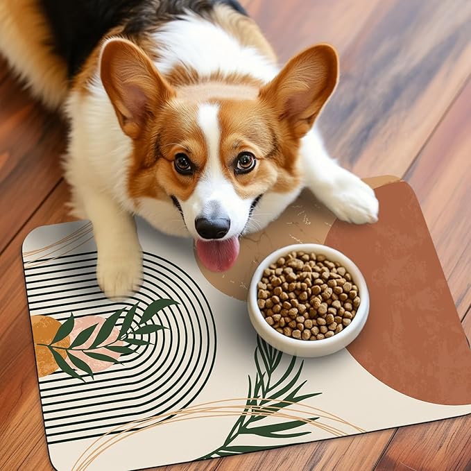 Cat Food Mat for Floors Waterproof Dog Mat for Food and Water Bowl Quick Dry Easy to Clean Nonslip Pet Mats, 17 * 30, Brown