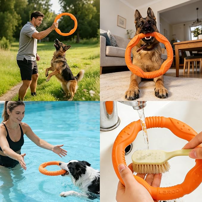LaRoo Dog Ring Toy, Durable Soft Flying Disc, Floatable Dog Chew Ring for Puppy & Small Dogs, Interactive Tug of War & Fetch Toy for Outdoor Training, Teeth Cleaning & Exercise