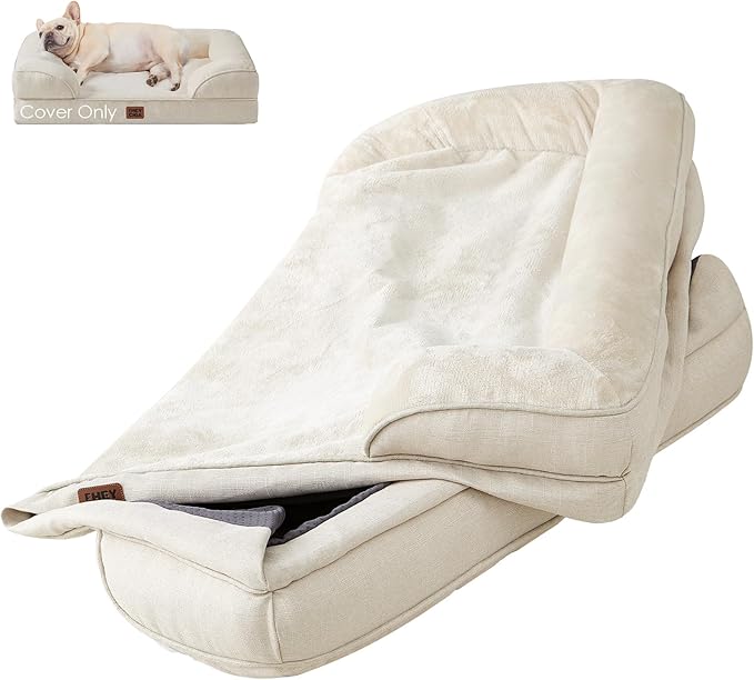 EHEYCIGA Dog Bed Cover Replacement for Medium Dog Bed, Waterproof Washable Removable Cover for Orthopedic Memory Foam Dog Sofa, Non-Slip Bottom, Beige, Cover Only