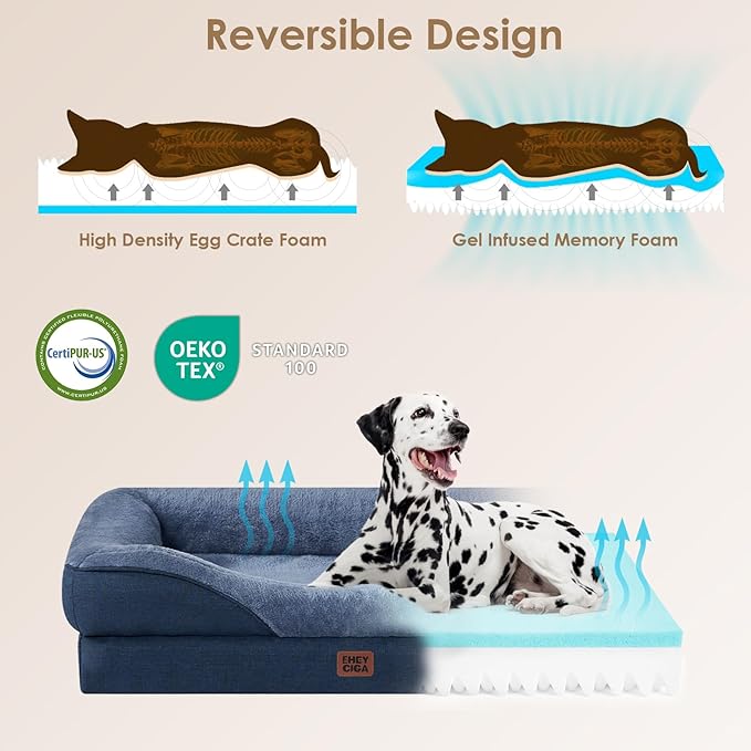 EHEYCIGA Orthopedic XL Dog Bed for Large Sized Dog, 48x35 Inch Extra Large Memory Foam Dog Couch Bed with Sides, Waterproof Liner & Washable Removable Cover, Bolster Pet Sofa, Navy