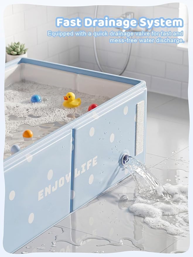 Collapsible Pet Bathtub with Side Drain Plug,Easy Hanging, Foldable Portable Tub for Dogs Bath, Non-Slip Rigid Waterproof Dog Bath Tub for Home, for Small Dogs, Medium Dogs & Cats (Blue)
