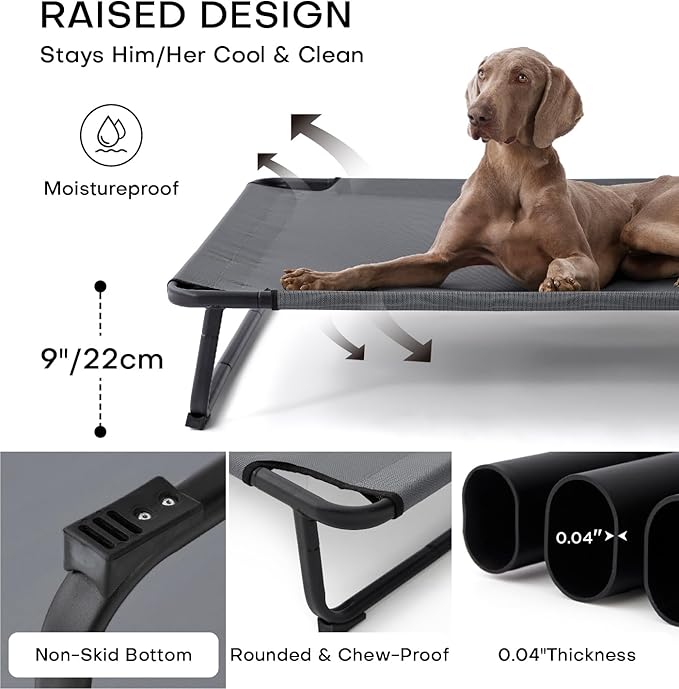 MADE 4 PETS Raised Dog Bed for XXL Dogs - Outdoor Elevated Pet Cot with Snap-in Legs, Washable Mesh, Non-Slip Feet, Durable & Chew-Resistant Hammock Bed, Indoor & Outdoor Use, 54"x37", Gray