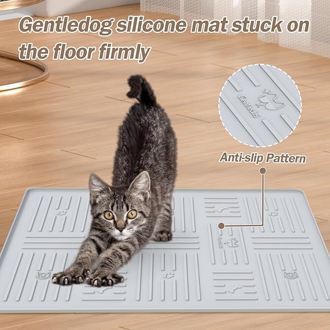 Large Silicone Cat Litter Mat, 34.3" X 24.8" Litter Trapping Mat, Soft and Waterproof Cat Litter Box Mats for Floor-Grey