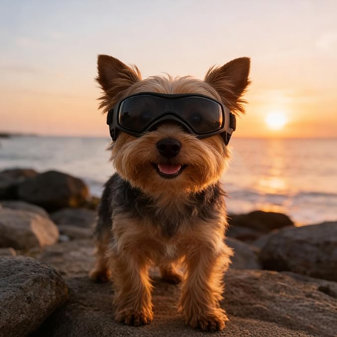 Dog Goggles for Extra Small Breed, Anti-UV Windproof Doggie Sunglasses, Small Dog Glasses Eye Protection for Riding Cycling Hiking, Black