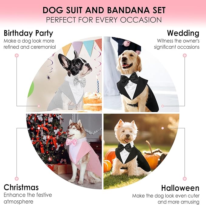 AOFITEE Dog Tuxedo for Large Dogs, Formal Dog Suit and Tie, Gentle Dogs Wedding Party Suit Bow Tie Shirt, Pet Wedding Outfit with Detachable Bowtie Collar for Christmas Halloween Dress Up