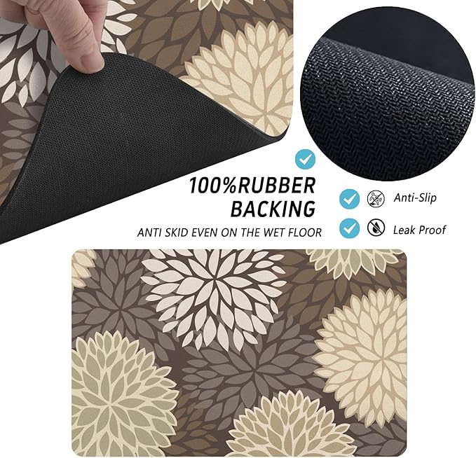 Dog Food Mats for Floors, Absorbent and Quick-Drying Pet Cat Food Mat,Anti-Fouling and Easy-to-Clean Pet Feeding Mat,Dog Bowl Mat for Messy Drinking Water Bowls.12x20, Bohemia Dahlia Floral Style