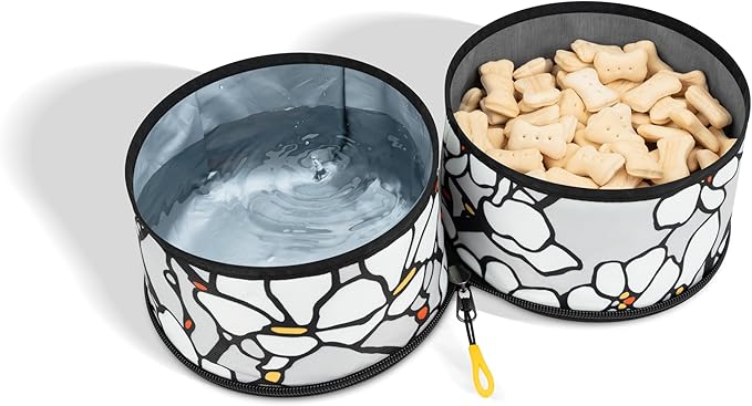 OllyDog Superbowl | Collapsible Dog Travel Bowl | 2-Compartment Food & Water | Foldable Portable Dog Dish | Hiking Camping Backpacking | Small Medium Large Dogs (Magnolia)