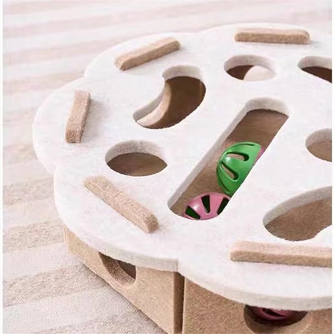 2026 New Cat Nail File Enrichment Box,Cat Scratch Puzzle Enrichment Box,Interactive Cats Toy with 3 Bell Balls for Indoor Cats Self Play,Encourages Hunting Instincts (F)